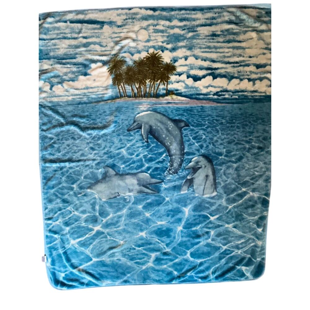 Vintage reversible dolphin plush Korean heavy mink Minky blanket